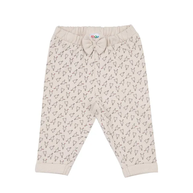 Toys Center Baby Pantalone Felpato Bimba Beige Stampato con Fiocco