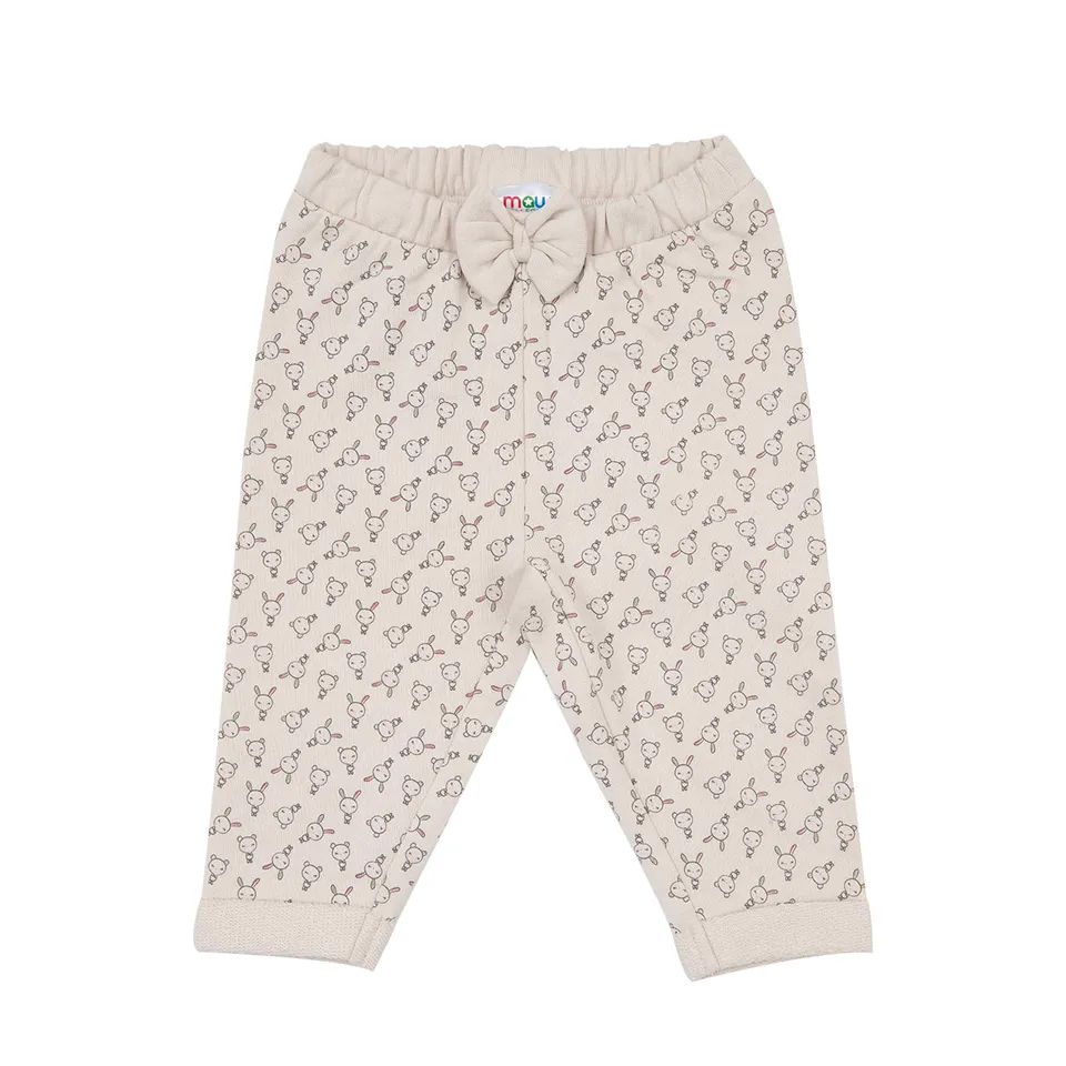 Toys Center Baby Pantalone Felpato Bimba Beige Stampato con Fiocco