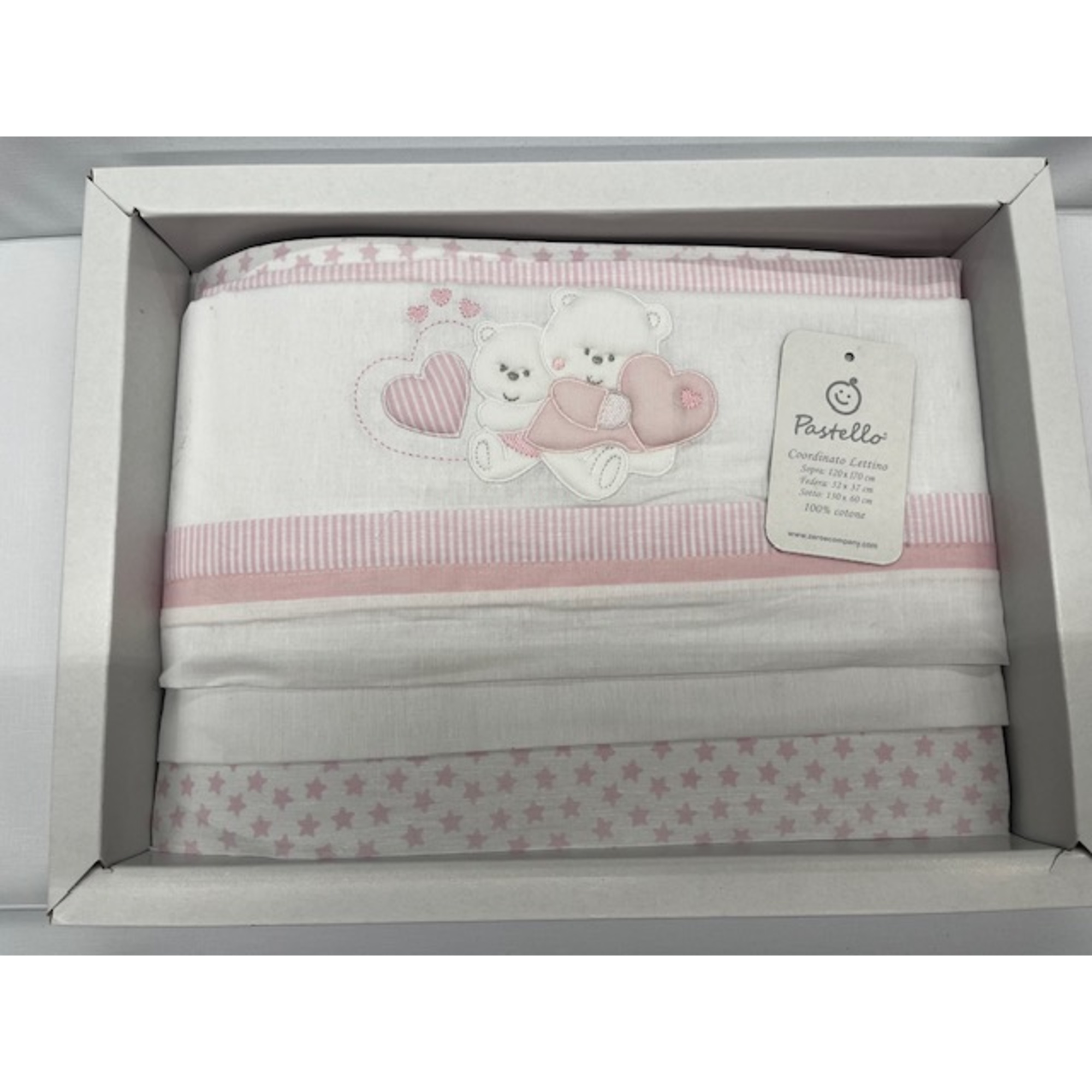 Pastello set lenzuola lettino orsetti cuori rosa 3 pezzi