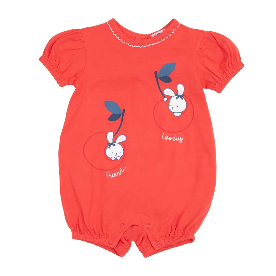 Pagliaccetto jersey bimba corallo ciliegie con bottoni