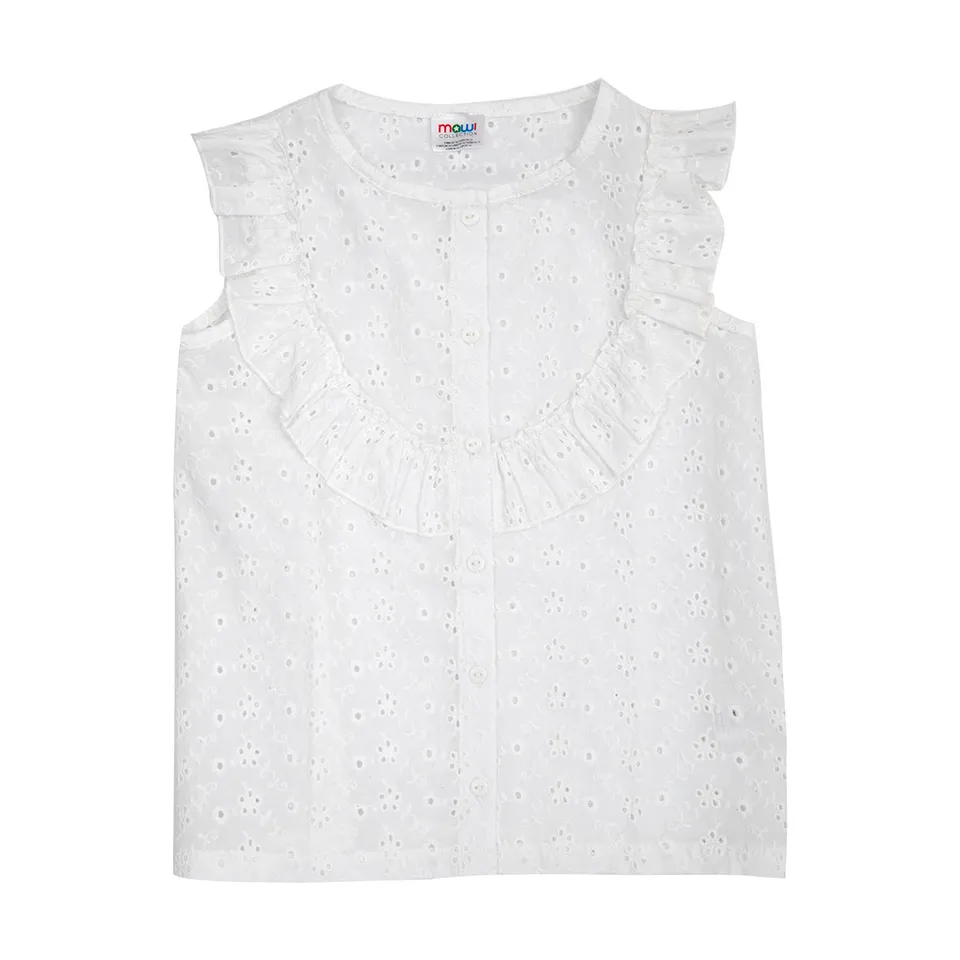 Camicia Sangallo Bambina Bianco Maniche Aleta Cotone