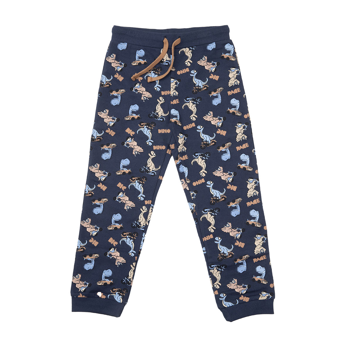 Pantalone felpato bimbo blu stampa dino elastico in vita