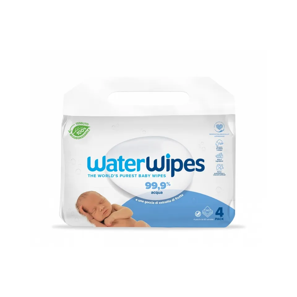 WaterWipes salviette biodegradabili 4x60 pezzi pelli sensibili