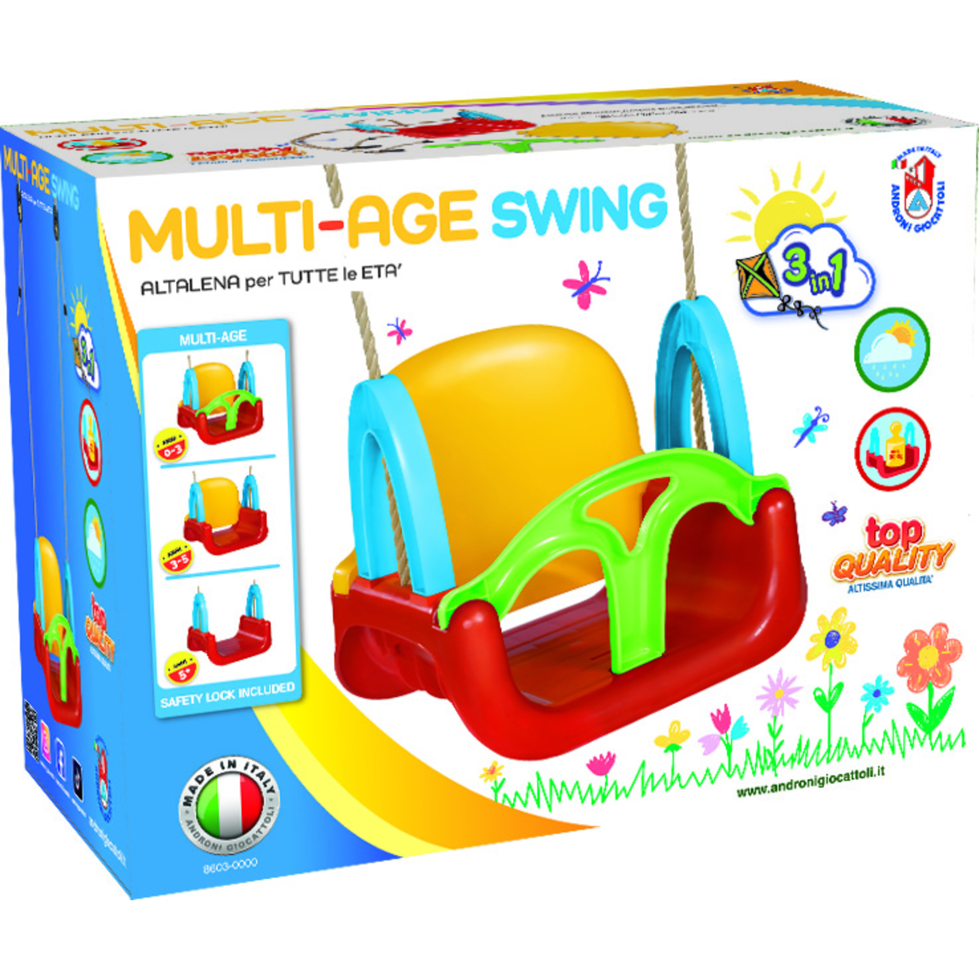 Androni 3 in 1 seggiolino altalena bambini 2 corde