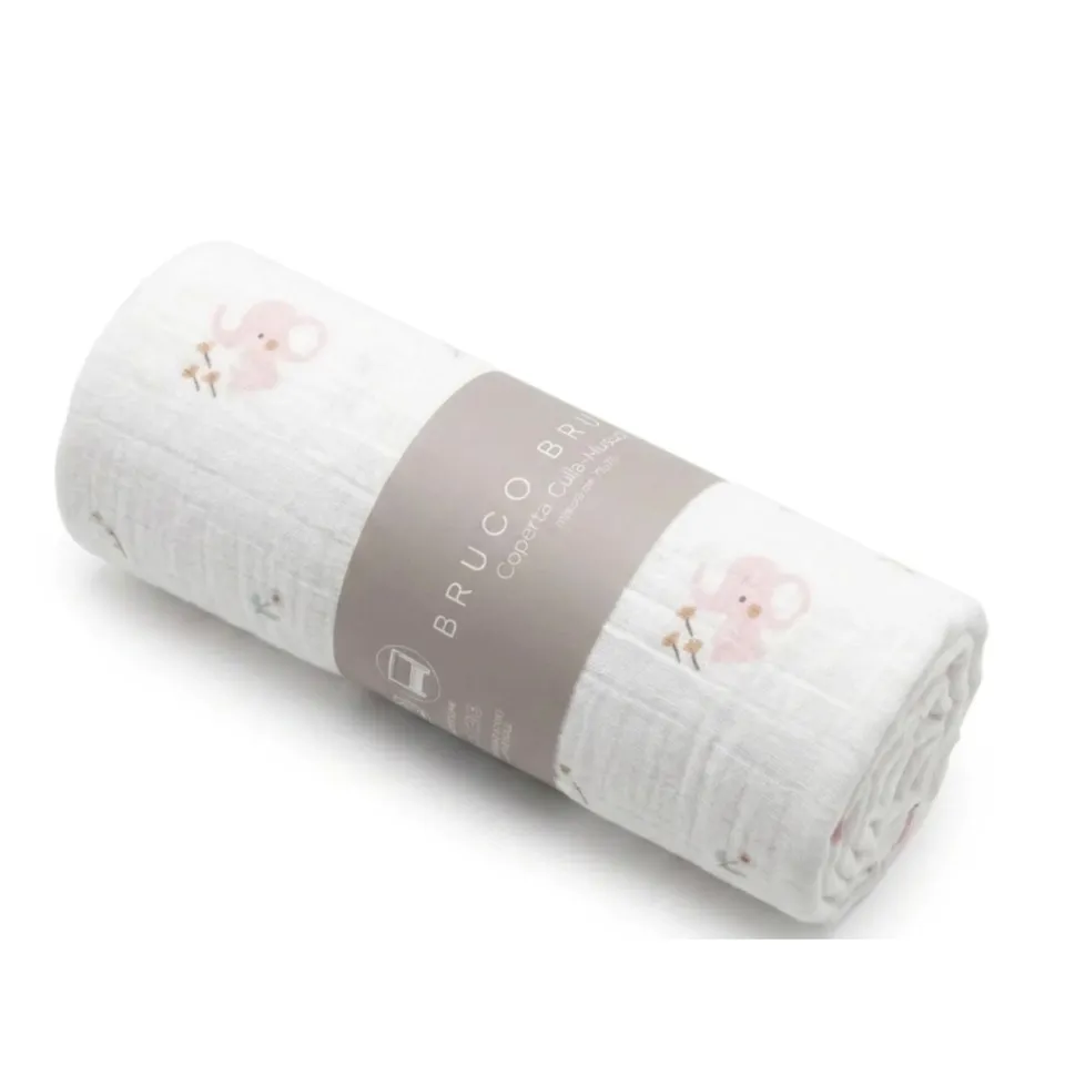 Ellepi coperta culla mussola cotone elefantini rosa 75x110 cm