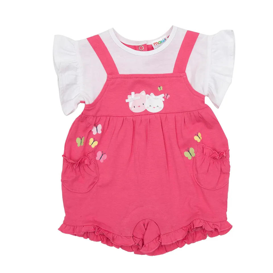 Toys Center Baby salopette bimba corallo/bianca con rouches