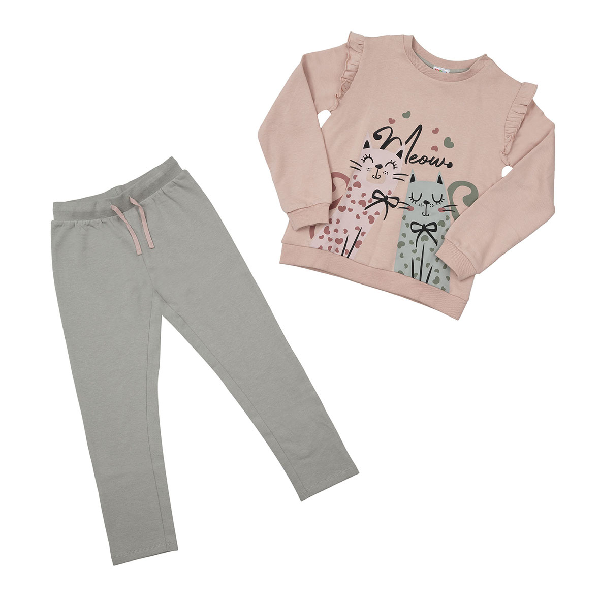 Mawi jogging felpa bimba rosa verde salvia stampa gattini