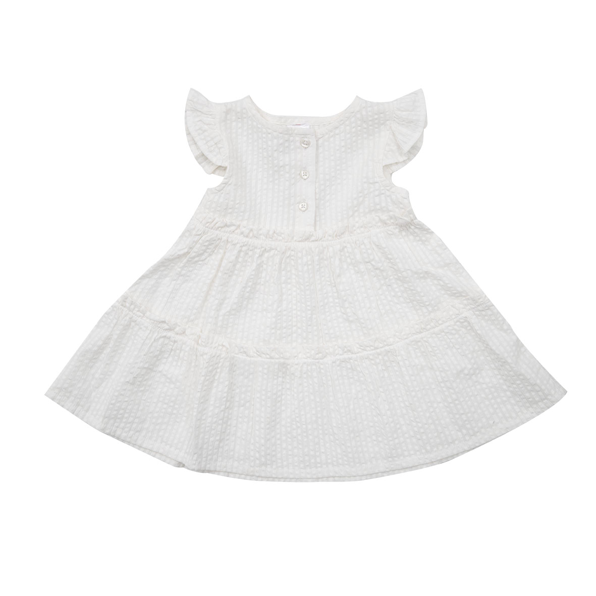 Abito bimba bottoni giromanica vestito bianco a balze